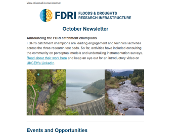 A screenshot of the FDRI newsletter, showing the headline piece about the new FDRI catchment champions and an image of the three FDRI catchments