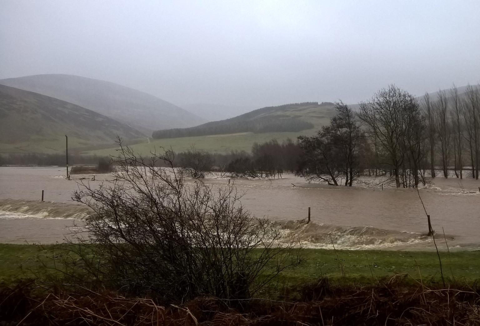 The Upper Tweed catchment during flooding in Spring 2025