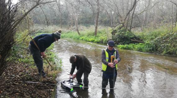 Citizen scientists using an ACP on the river