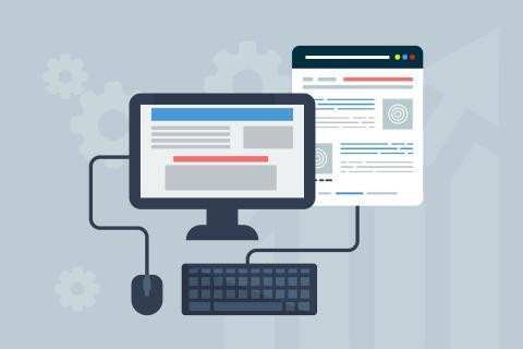 A cartoon graphic showing a computer with a user interface