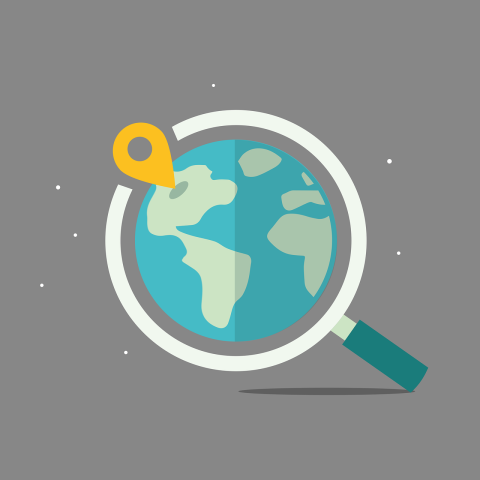 Globe inside a magnifying glass