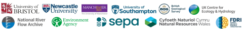 CAMELS-GB-logos CAMELS-GB-v2 partner logos: Universities of Bristol, Newcastle, Manchester, Southampton; British Geological Survey, UKCEH, National Flow Archive, Environment Agency, SEPA, NRW, FDRI
