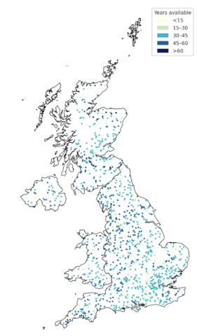 River flow stations covered by UKFlow15 Map of the UK showing river flow stations covered by the UKFlow15 dataset