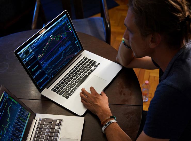 Person viewing data on a laptop