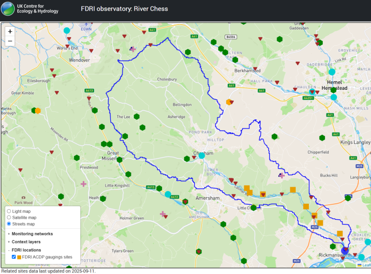 A map of the FDRI Chess catchment showing monitoring stations